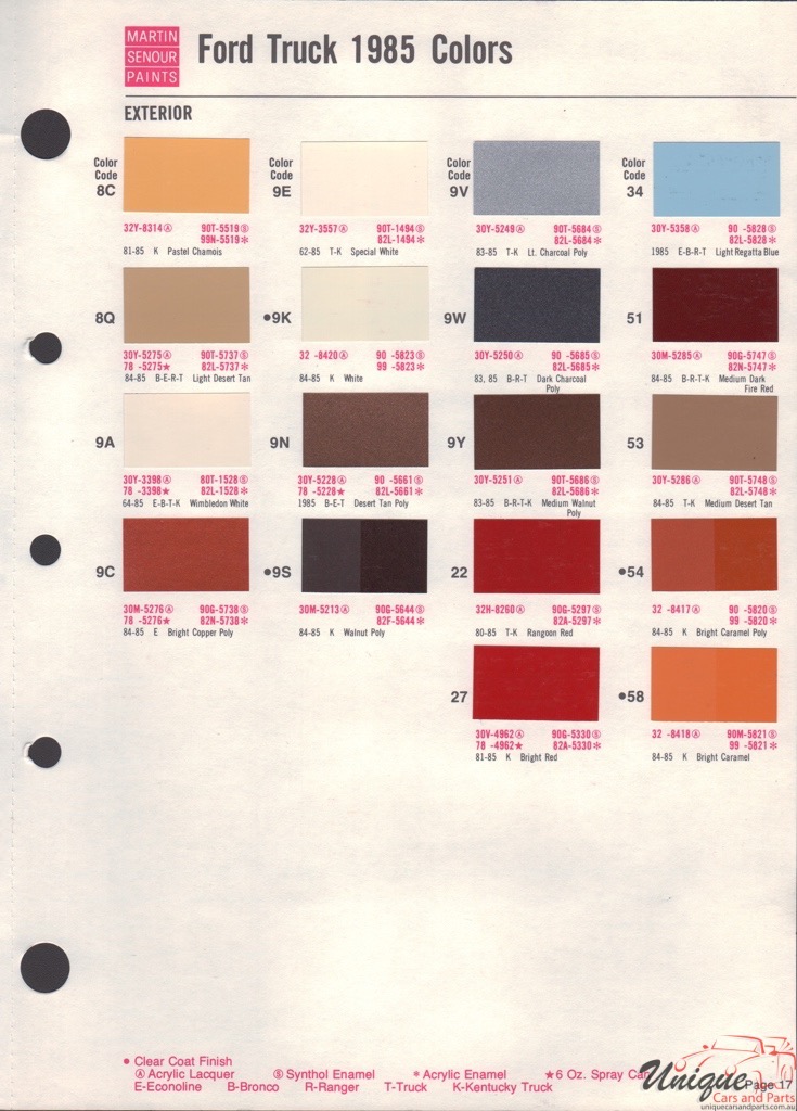 1985 Ford Paint Charts Truck Sherwin-Williams 6